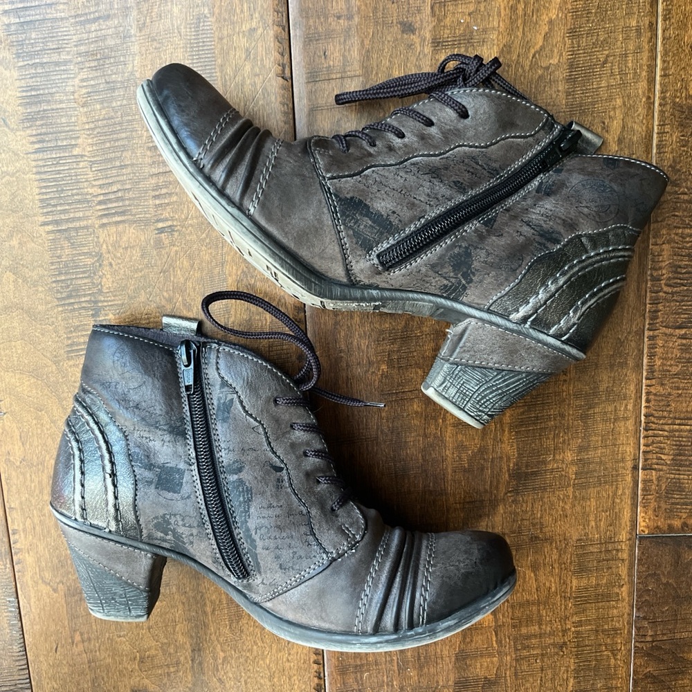 Remonte bronze and brown Western Bictorian heeled ankle boots, laces and zippers